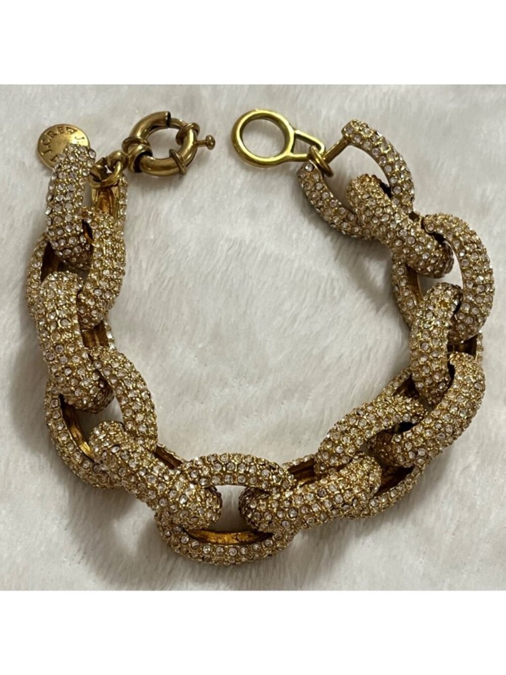 J.Crew Gold Tone Chunky Crystal Pave Jumbo Link Bracelet Vintage Style - Picture 3 of 7